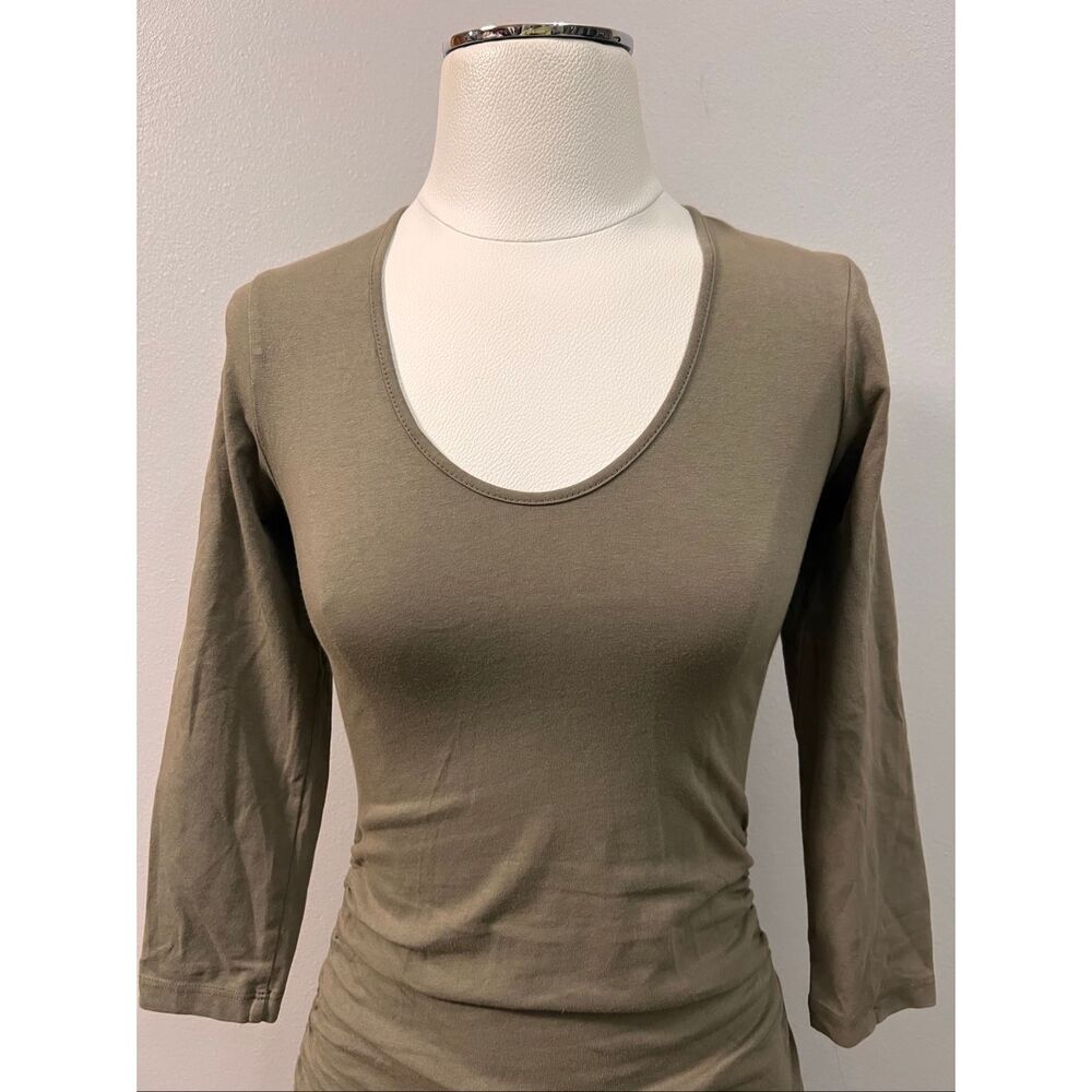NWT Michael Stars Women's 3/4 Sleeve Scoop Neck Ruched Midi Dress Olive Moss XS